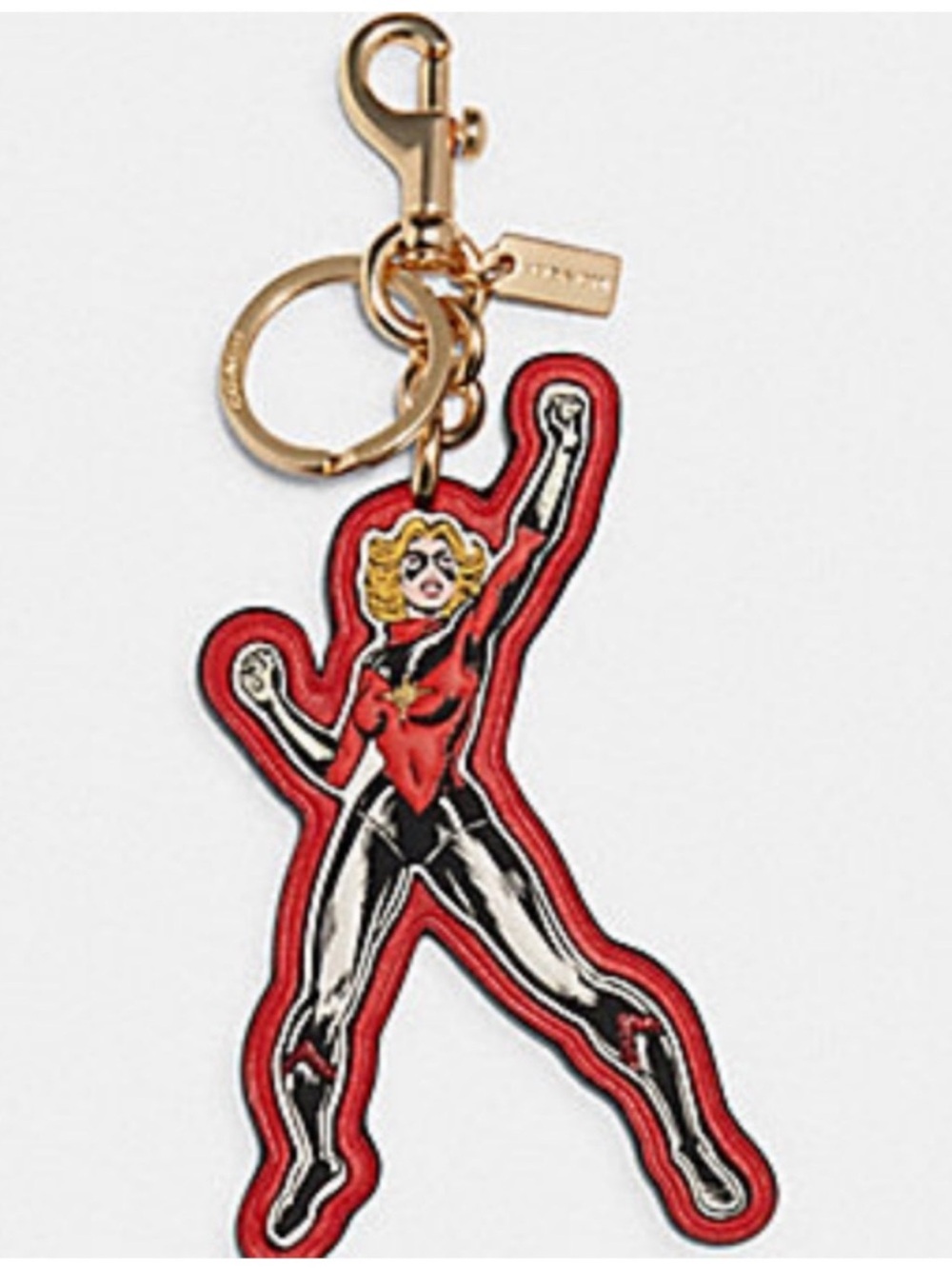 Coach Red & Black Superhero Patch Keyring with Gold Hardware - Picture 7 of 7